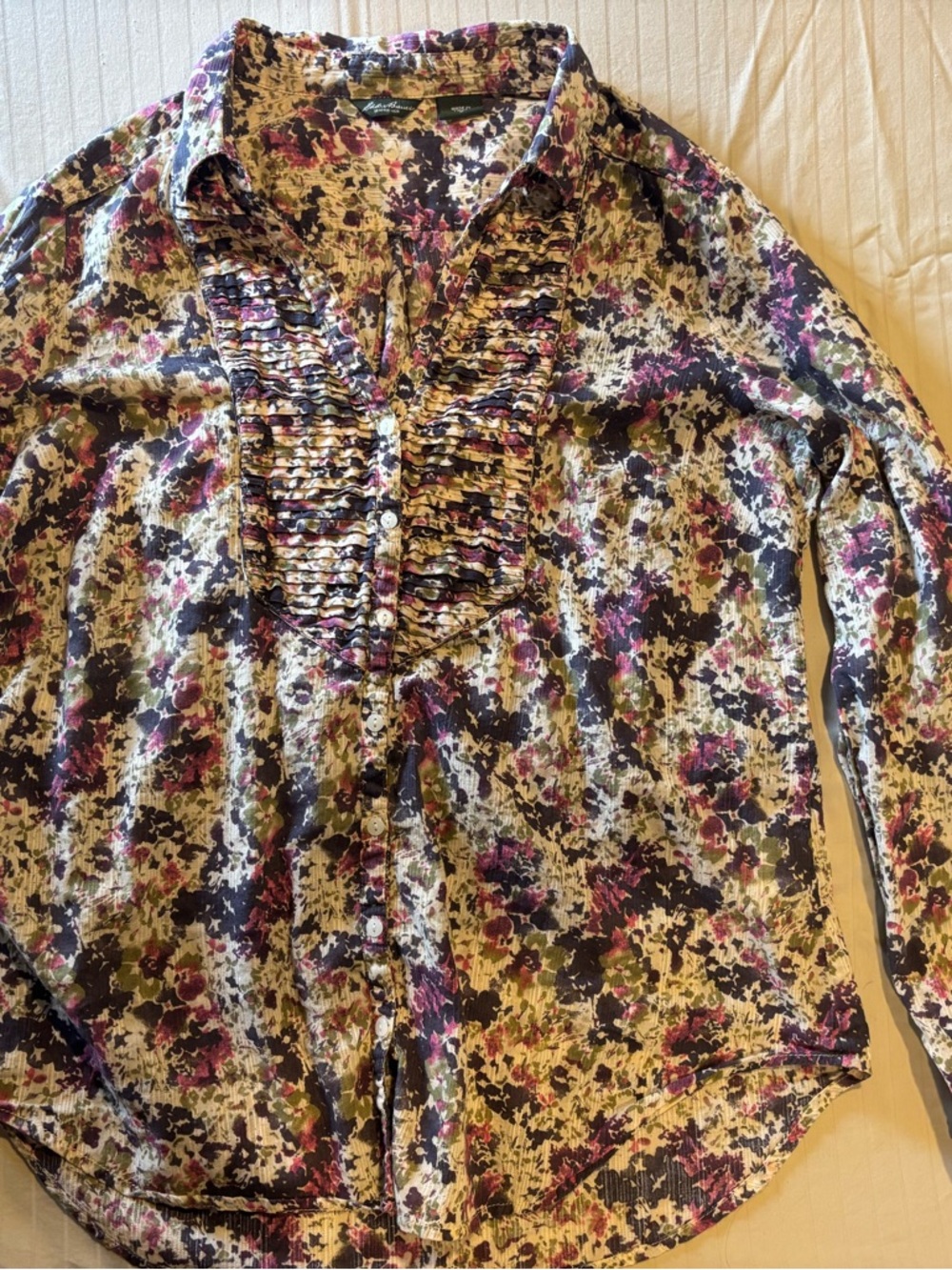 Eddie Bauer Multicolor Floral Ruffled Button-Front Blouse